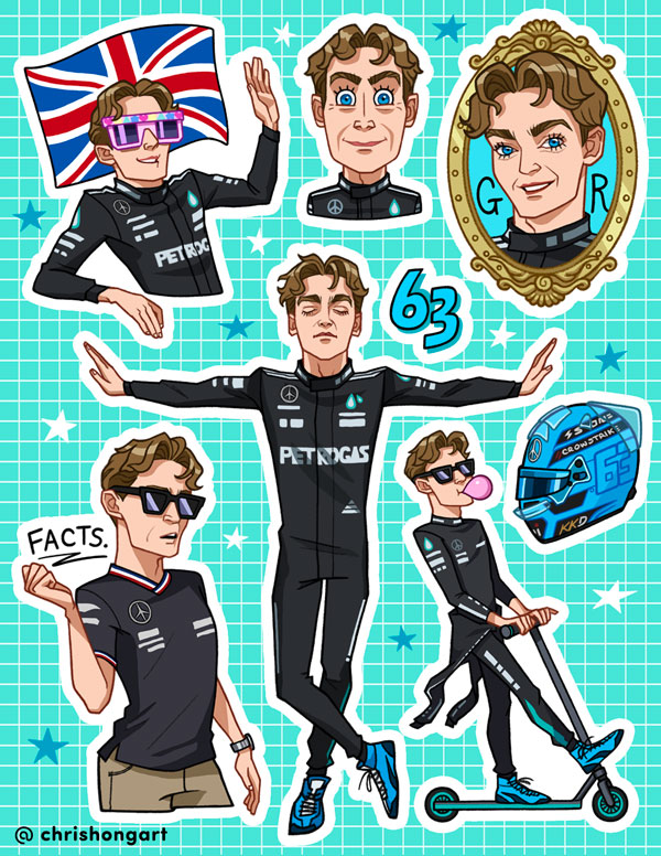 George Russell Vinyl Sticker Sheet – Chris Hong Art