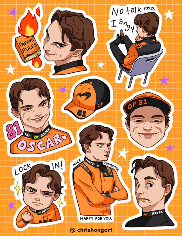 Oscar Piastri Vinyl Sticker Sheet – Chris Hong Art